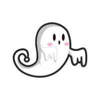 cute white ghost with outline in flat design. vector