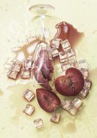 Cutted of Plumcot fruit with red pulp photo