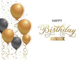 Elegant birthday design showcasing Happy Birthday text with gold and black floating balloons for classy celebration backgrounds and refined banner designs. vector