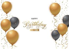Birthday design featuring Happy Birthday text with elegant gold and black floating balloons for sophisticated celebration backgrounds and banner designs. vector