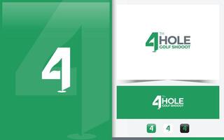 Word mark logo forming the negative space of the golf course flagpole in the number four with green color vector