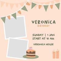 Flat design birthday invitation template vector