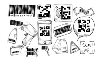 scan barcode handdrawn collection vector