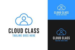 Cloud class logo design with people and cloud with line art template illustration vector