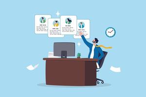 Employee management system, attendance or candidate analysis, customer management system, CRM or recruitment applicant system concept, businessman manage people with employee online application. vector
