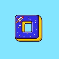 Square Shape With Rocket Spaceship In Galaxy Cartoon Illustration. Science Shape Concept. Flat Cartoon Outline Style. vector