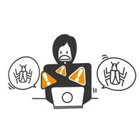 a person sitting at a computer with a laptop and a virus sign vector
