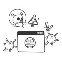 a cartoon image of a computer with a virus on it vector