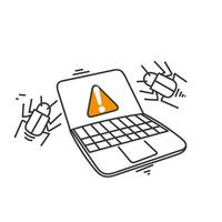 a laptop with a warning sign on it of virus vector