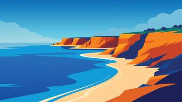 stunning view of the Algarve coast in Portugal, showcasing its cliffs, sandy beaches, and vibrant blue ocean waters flat illustration vector