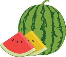 a drawing of a watermelon and a slice of watermelon. vector