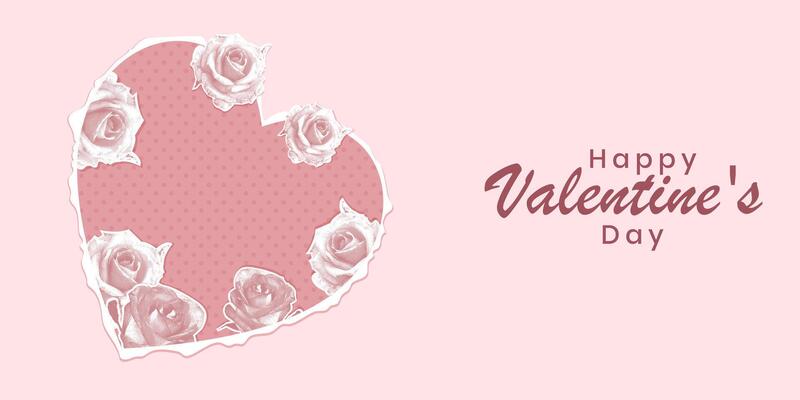 Trendy halftone collage. Horizontal collage of halftone roses inside cut out hearts from paper for valentines day and march 8. Fashionable retro collage from the 80s