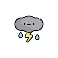 A cartoon cloud with a lightning bolt and rain drops vector