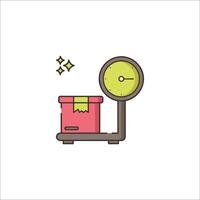 A scale with a box on it and a clock vector