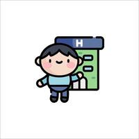 A cartoon boy standing in front of a hospital vector