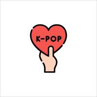 A hand holding a red heart with the word k - pop vector