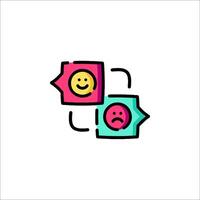 A colorful icon of two people with emoticons vector