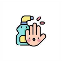 A hand with a bottle of hand wash and a hand with a spray vector