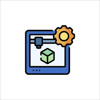 A computer screen with a cube and gears vector