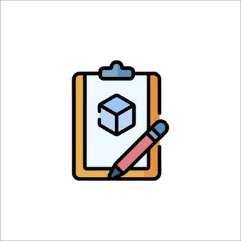 A clipboard with a pencil and a cube on it vector