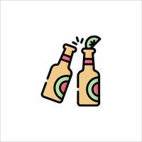 Two beer bottles with a slice of watermelon vector