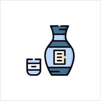 A bottle and glass of sake on a white background vector