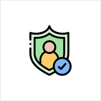 A shield with a person in it and a check mark vector