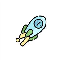 A cartoon rocket ship icon with a clock on it vector
