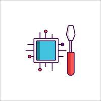 A computer chip and a screwdriver icon vector