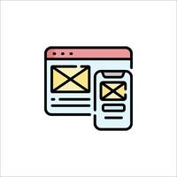 Email icon, smartphone and computer on white background vector