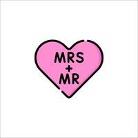 A pink heart with the word mrs and mr on it vector