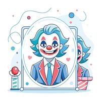 A flat style illustration of joker smile and watching mirror vector