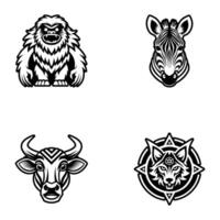 Four different animal heads with different designs vector