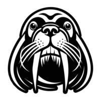 A walrus head with a big mouth and long tusks vector