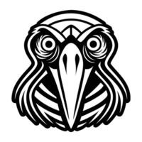 A black and white image of a bird head vector
