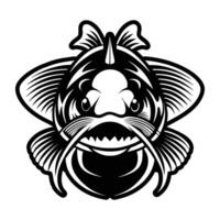 A black and white image of a fish with a big mouth vector