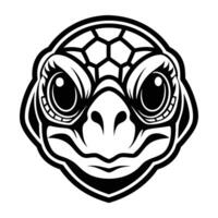A turtle head with big eyes and a black and white design vector