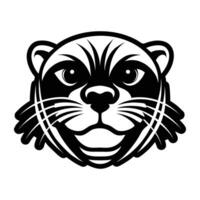 A black and white image of a otter head vector