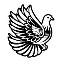 A black and white drawing of a dove vector