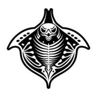 A black and white image of a stingray with a skull vector