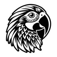 The head of an african parrot is shown in a black and white vector