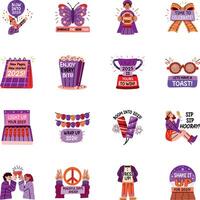 Set of Flat Sticker New Year Preparations Stickers vector
