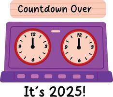 A flat sticker of a 2025 timer with countdown over typography vector