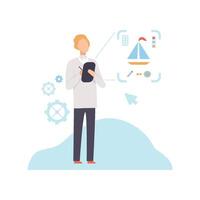 Designer Creating New Project Using Professional Graphics Tablet Computer with Pen, Modern Technologies, Innovative Gadget Illustration vector