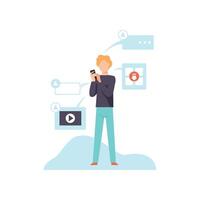 Man Using Smartphone with Mobile Phone Applications, Modern Technologies, Innovative Gadget Illustration vector