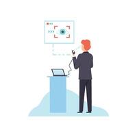 Eye Retina Scan, Virtual Verification Identity, Man Using Gadget with Biometric Scanning Identification Illustration vector