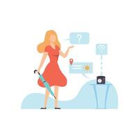 Young Woman Using Gadget with Projection to Find Out Weather Forecast, Modern Technologies, Innovative Gadget Illustration vector