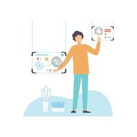 Man Using Virtual Tablet Screen, Modern Technologies, Innovative Gadget Illustration vector