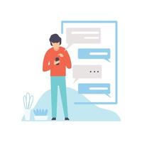 Man Using Smartphone or Mobile Phone with Chat or Messenger Application, Modern Technologies, Innovative Gadget Illustration vector