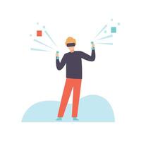 Man in VR Goggle Headset Playing Games, Modern Virtual Technologies, Innovative Gadget Illustration vector